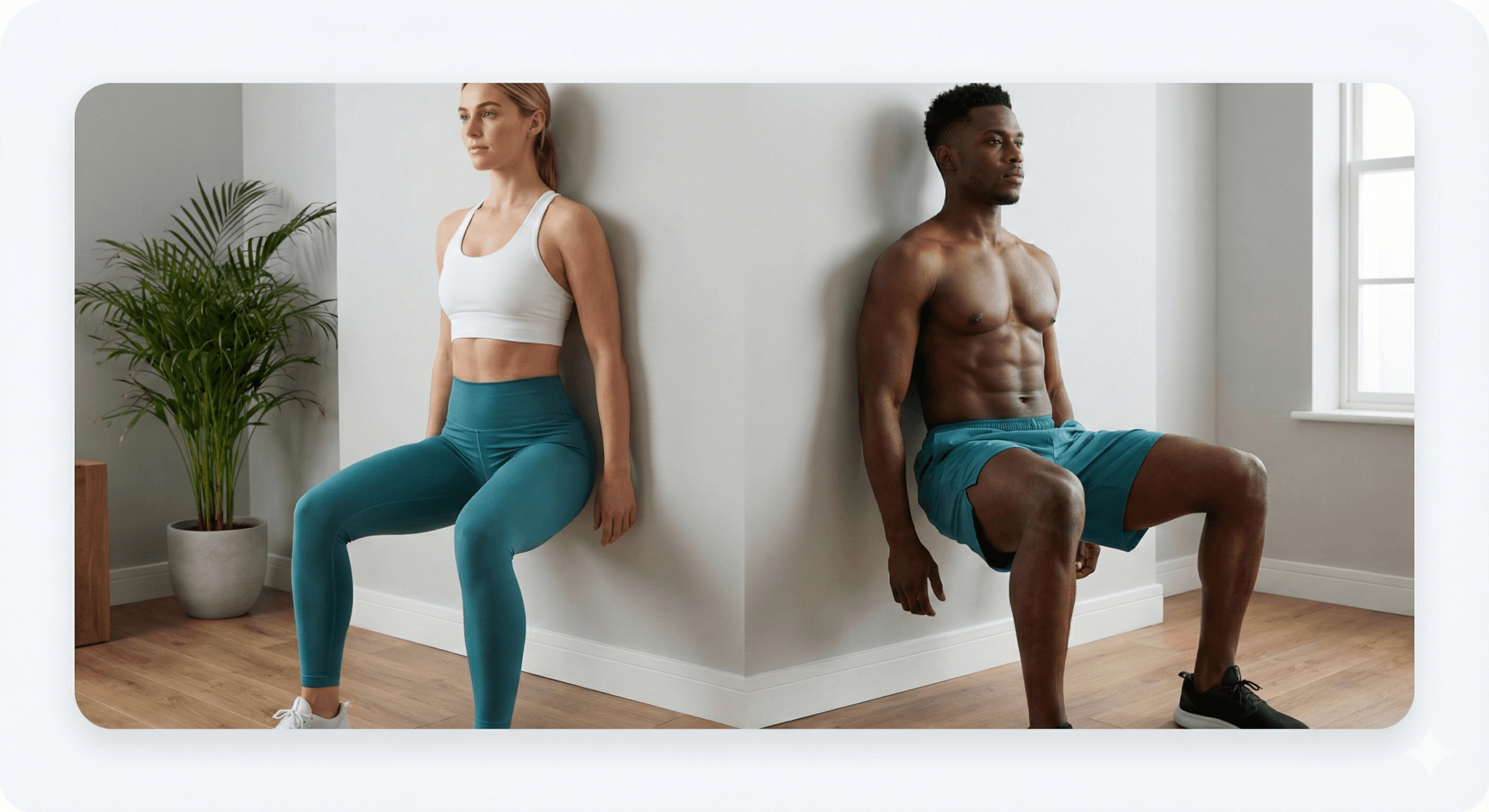 Person performing a wall sit at home with no equipment